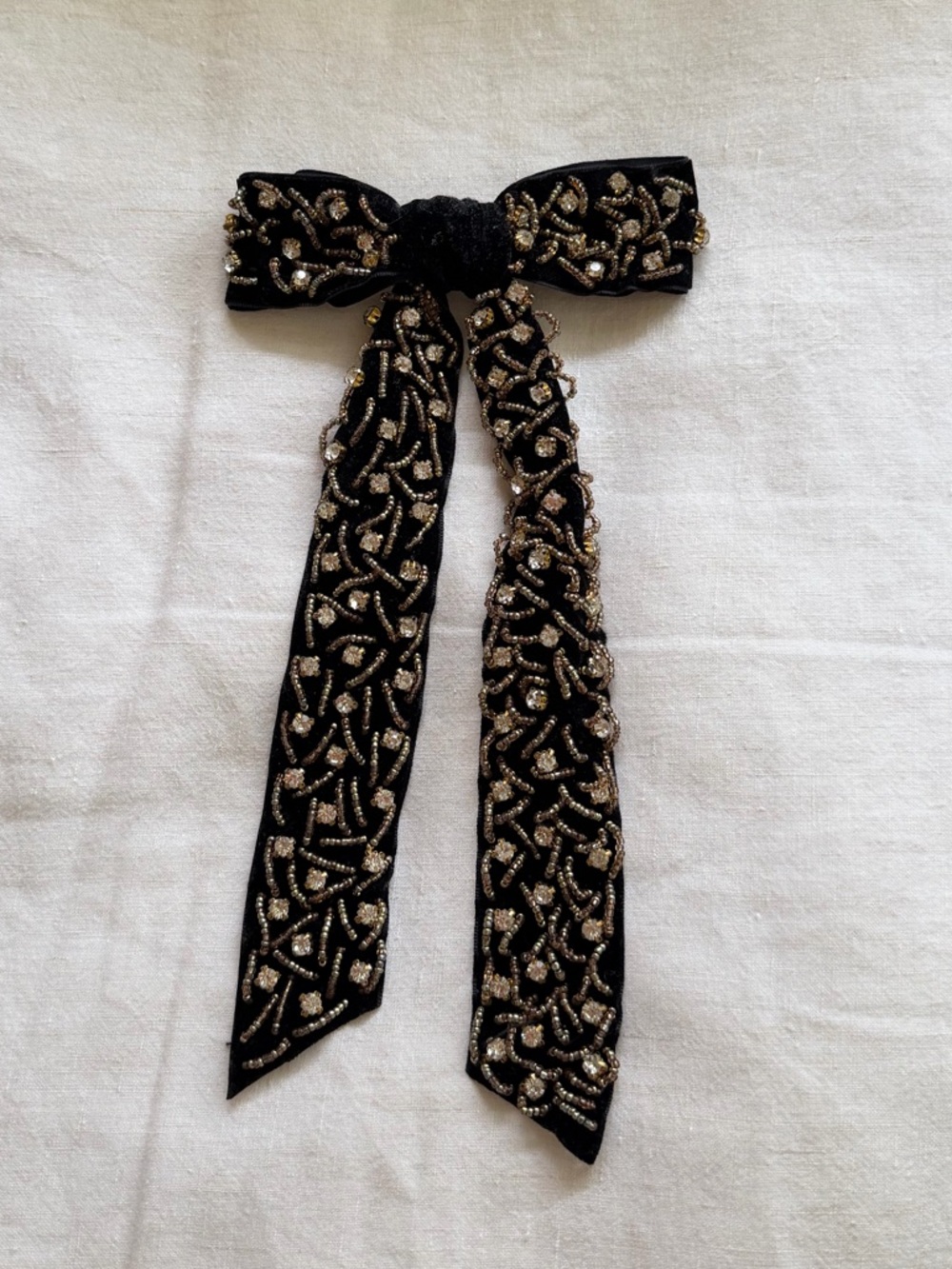 Free People Black Velvet Bow Hair Clip with Gold Beading